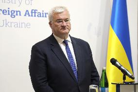 Press conference of Andrii Sybiha, Xavier Bettel and Yuriko Backes in Kyiv